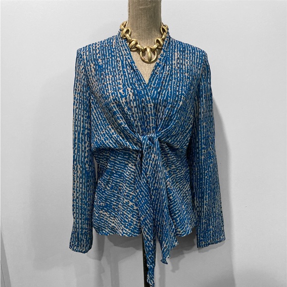 Kasper Teal Bow Tie Long Sleeve Blouse 10 - Picture 4 of 16